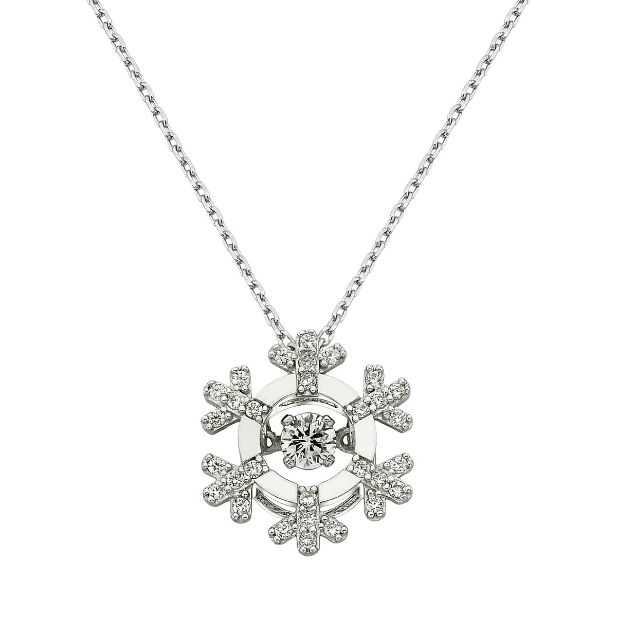 Kar Tanesi Beyaz Altın Hareketli Taş Kolye