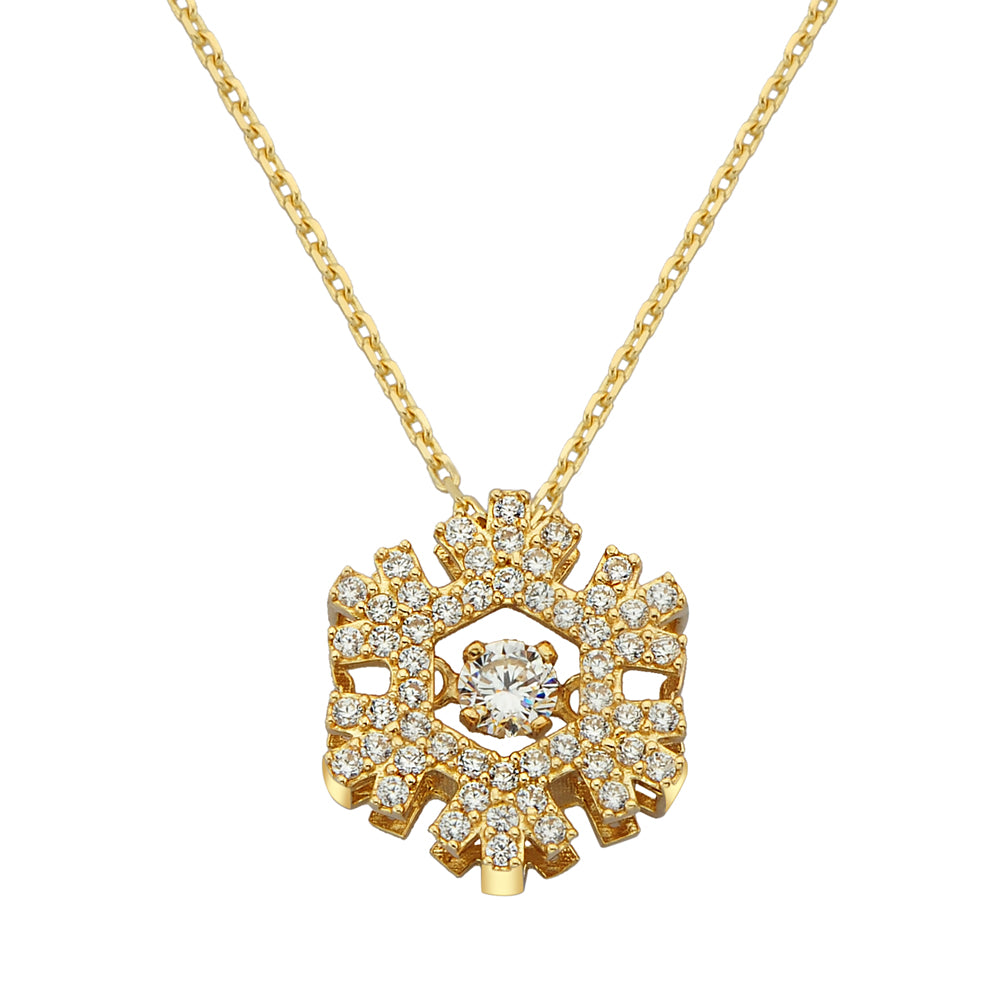 Kar Tanesi Sarı Altın Hareketli Taş Kolye